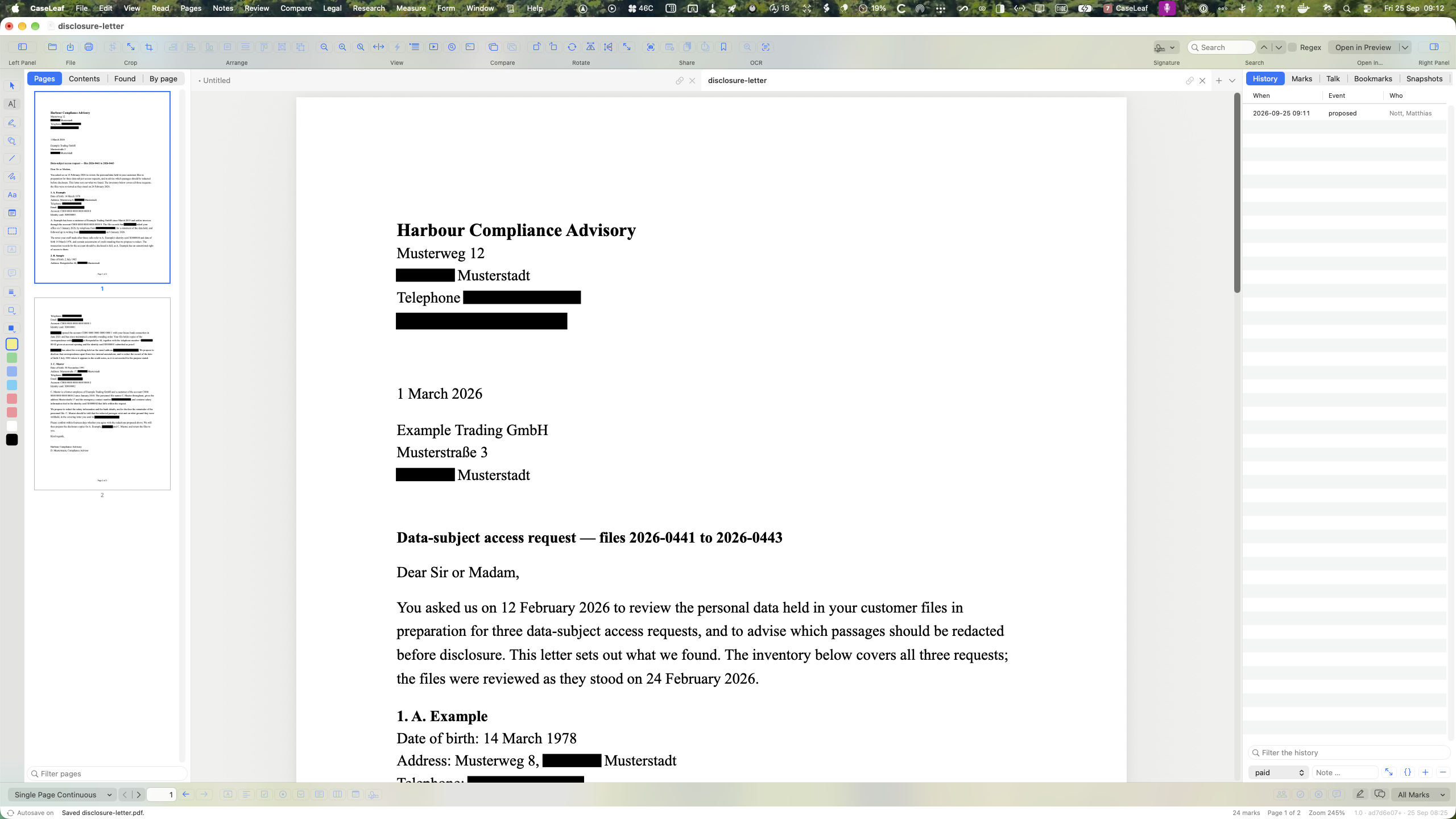 A black-out with its redaction record