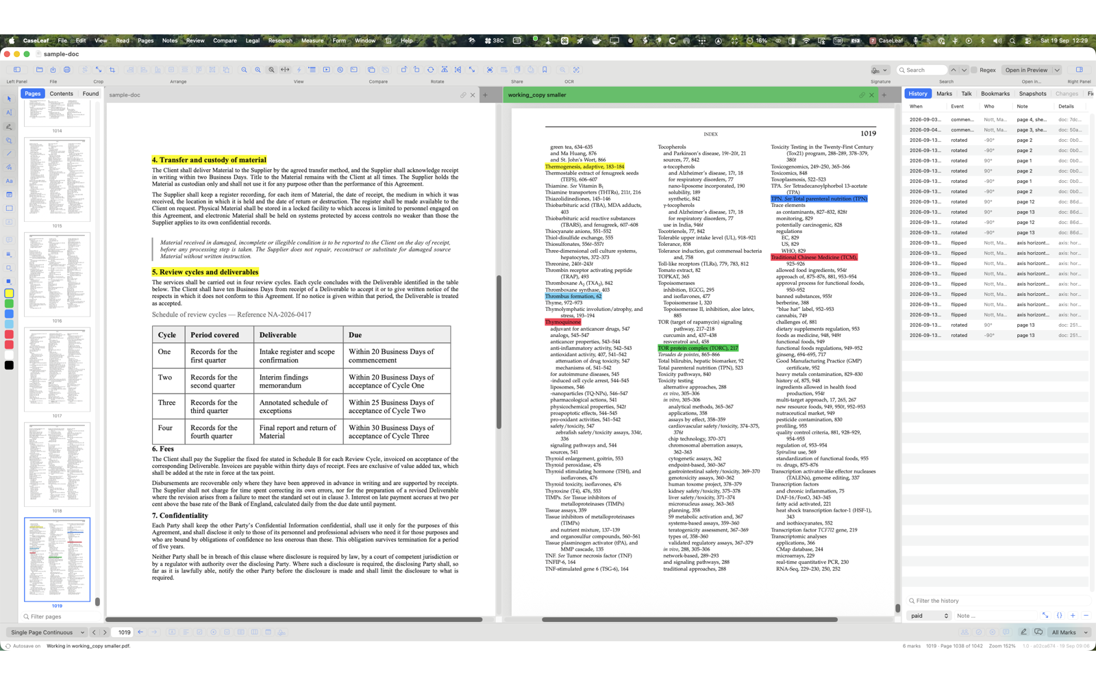 The ledger, listing every change the document carries